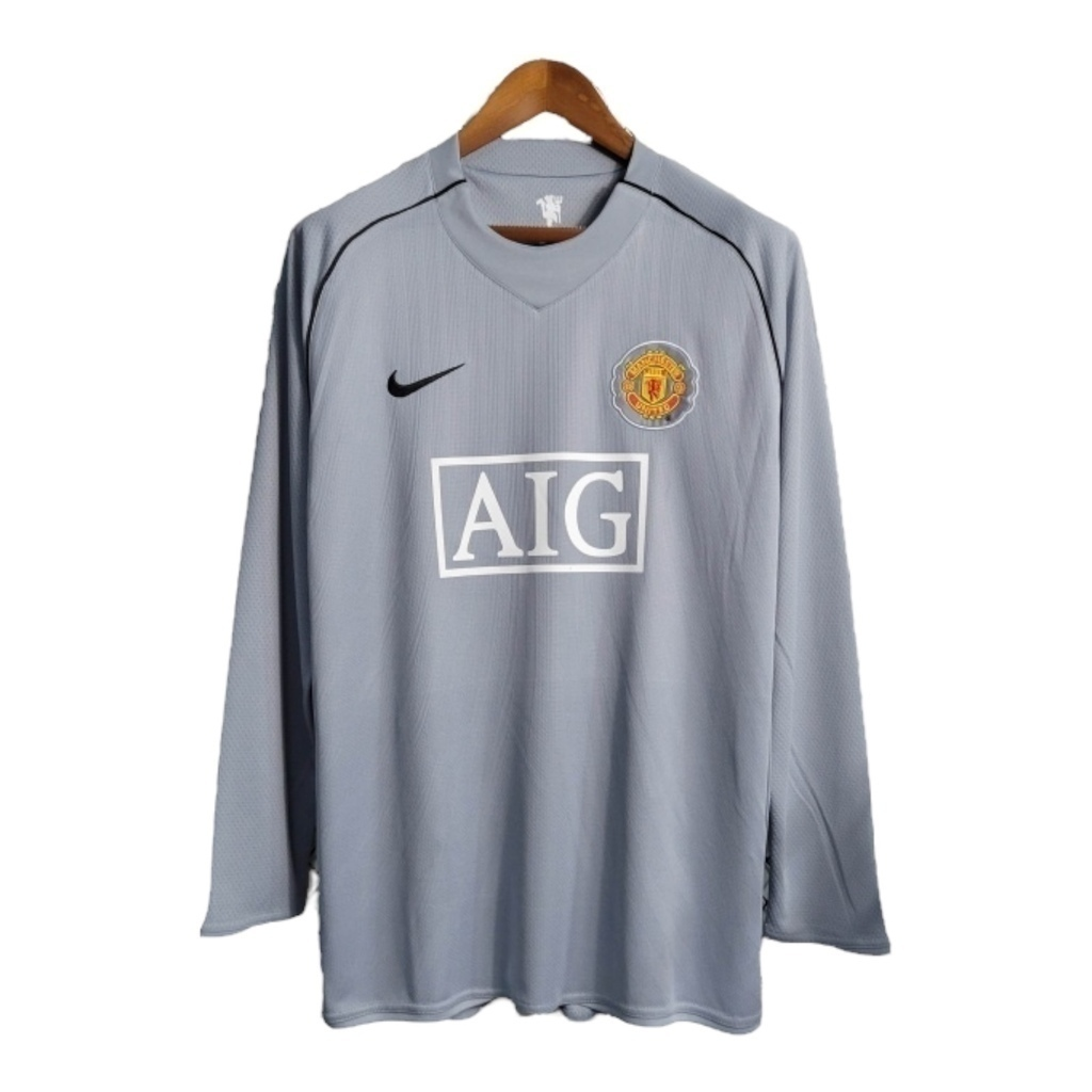 Camisa Manchester United Goleiro 2007/2008 Manga Longa - Retrô Nike - Cinza com detalhes em preto