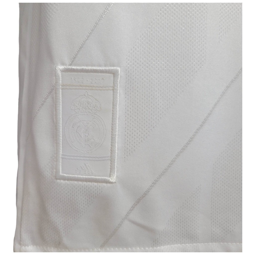 Camisa Real Madrid I 2017/2018 Manga Longa - Retrô Adidas - Branca com detalhes em azul