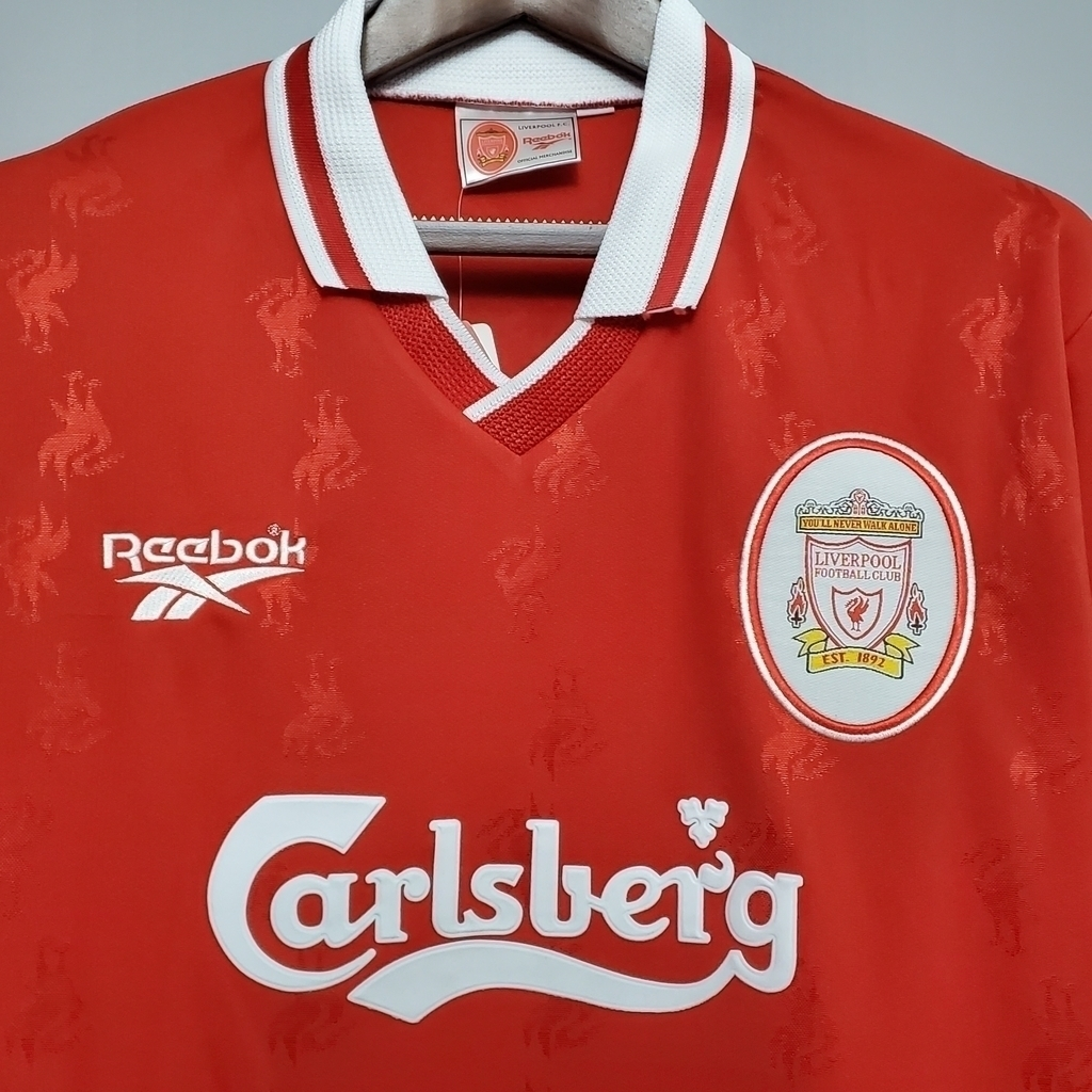 Camisa Liverpool I 1996/1997 - Retrô Reebok - Vermelha com detalhes em branco