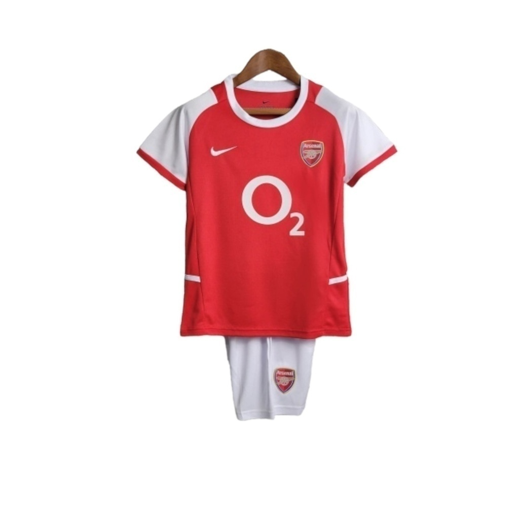 Conjunto Infantil Arsenal I 2002/2004 - Retrô Nike - Vermelho com detalhes em branco