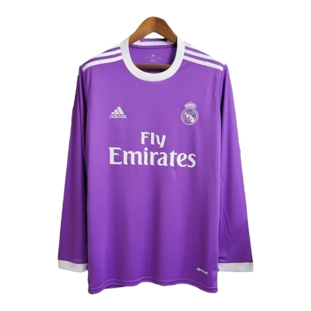 Camisa Real Madrid II 2016/2017 Manga Longa - Retrô Adidas - Roxa com detalhes em branca