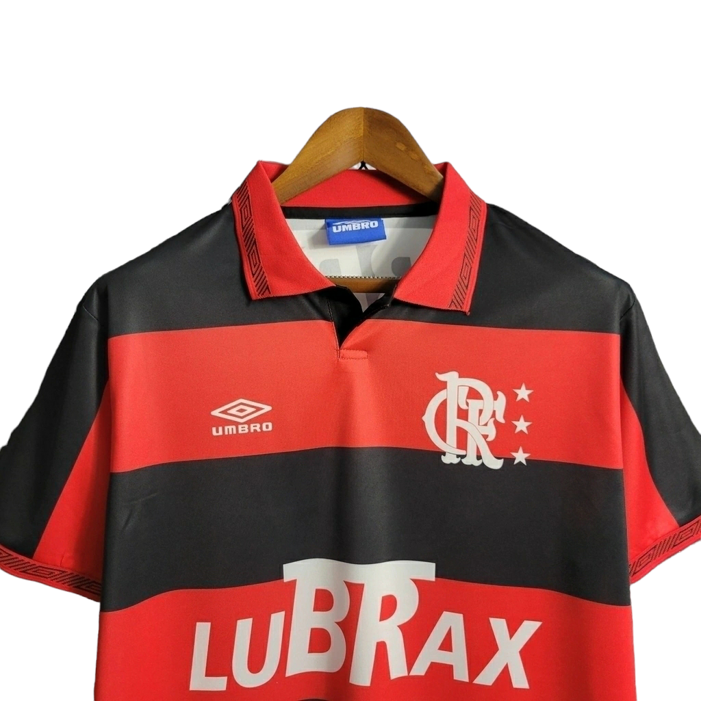 Camisa Flamengo I 1992/1993 - Retrô Umbro - Vermelha com detalhes em branco com patrocinio Lubrax