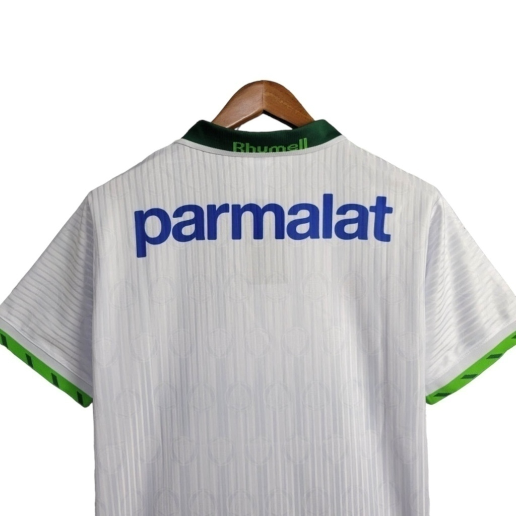 Camisa Palmeiras II 1996 - Retrô Rhumel - Branca com detalhes em verde com patrocínio Parmalat