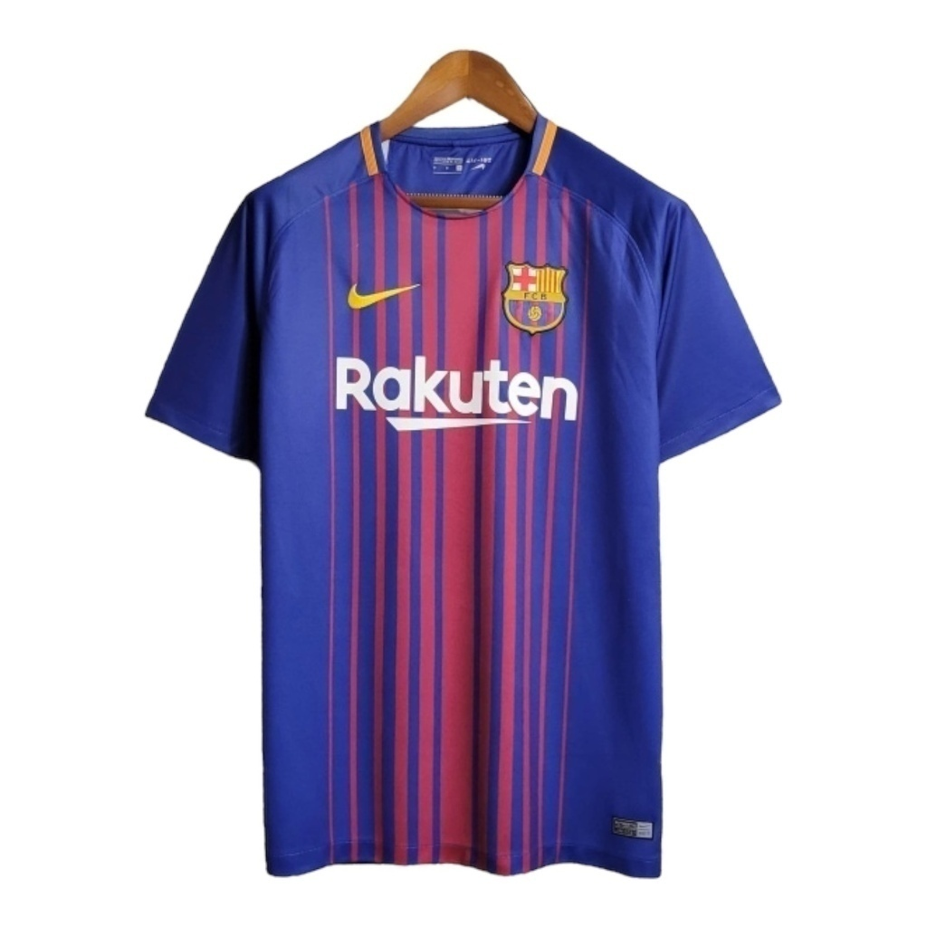 Camisa Barcelona I 2017/2018 - Retrô Nike - Azul com detalhes em vermelho e amarelo