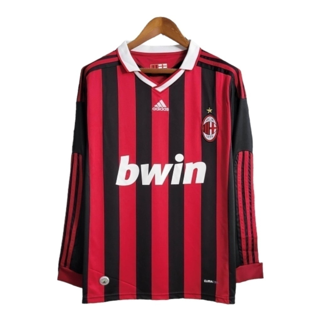 Camisa AC Milan I 2009/2010 Manga Longa - Retrô Adidas - Preta e vermelha com detalhes em branco