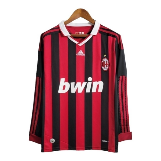 Camisa AC Milan I 2009/2010 Manga Longa - Retrô Adidas - Preta e vermelha com detalhes em branco
