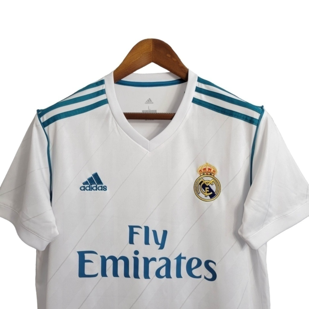 Camisa Real Madrid I 2017/2018 - Retrô Adidas - Branca com detalhes em azul