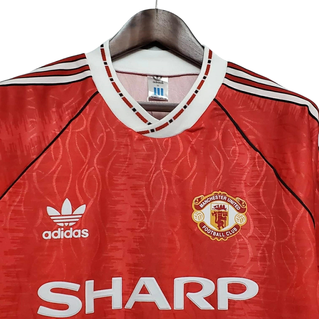 Camisa Manchester United I 1992 - Retrô Adidas - Vermelha com detalhes em branco