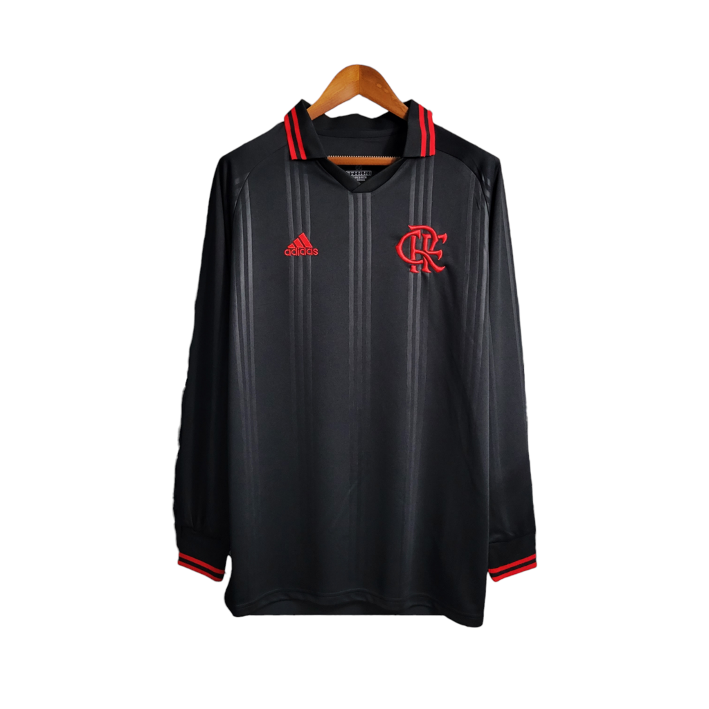 Camisa Flamengo III 2019/2020 Manga Longa - Retrô Adidas - Preta com detalhes em vermelho
