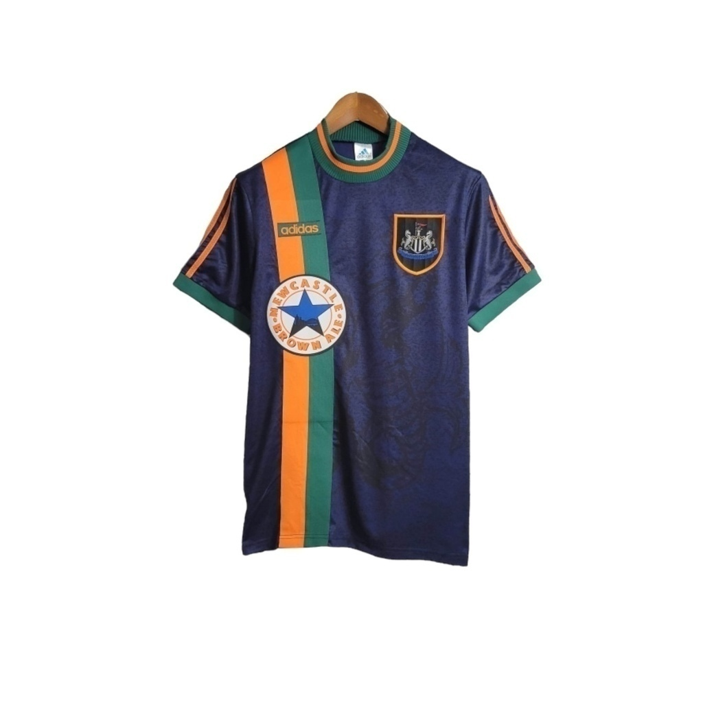 Camisa Newcastle II 1997/1998 - Retrô Adidas - Azul com detalhes em verde e laranja