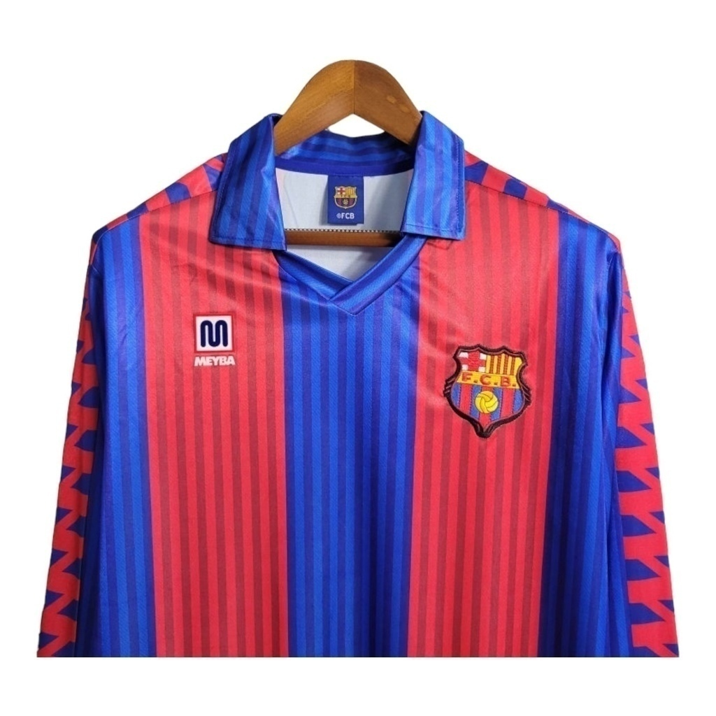 Camisa Barcelona I 1992 Manga Longa - Retrô Meyba - Azul e vermelha