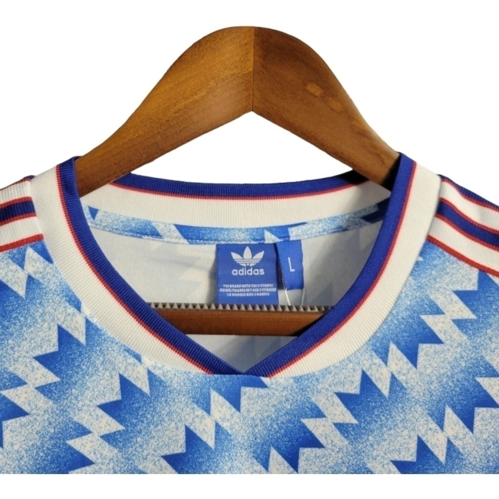 Camisa Manchester United II 1990/1992 Manga Longa - Retrô Adidas - Azul com detalhes em branco e vermelho
