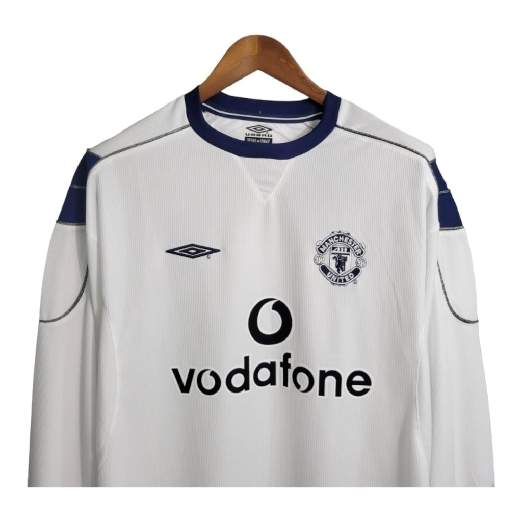 Camisa Manchester United II 1999/2000 Manga Longa - Retrô Umbro - Branca com detalhes em azul