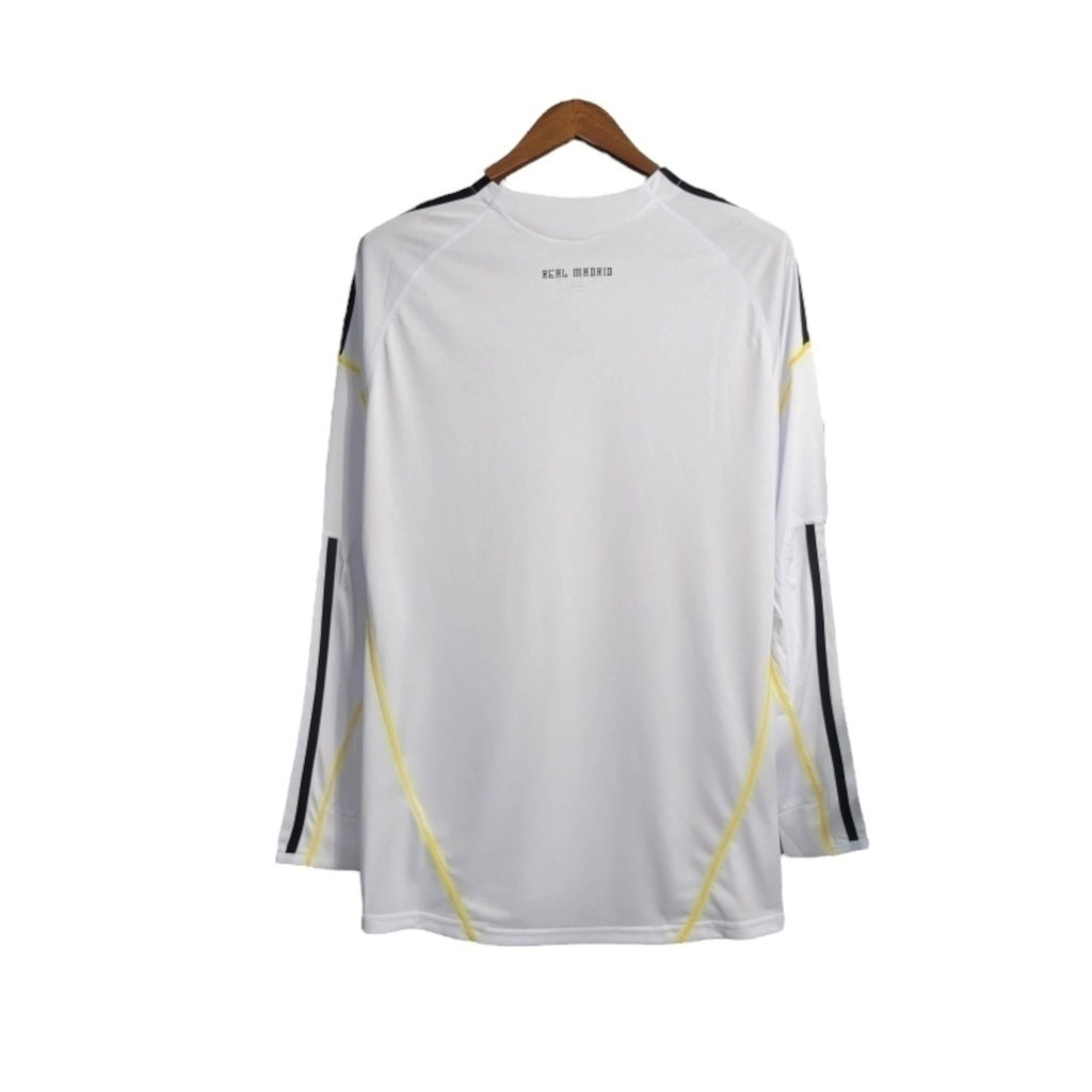 Camisa Real Madrid I 2009/2010 Manga Longa - Retrô Adidas - Branca com detalhes em preto e amarelo