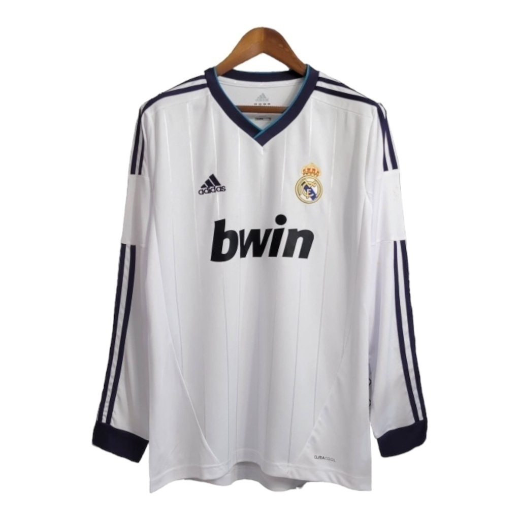 Camisa Real Madrid I 2012/2013 Manga Longa - Retrô Adidas - Branca com detalhes em azul