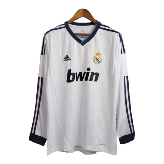 Camisa Real Madrid I 2012/2013 Manga Longa - Retrô Adidas - Branca com detalhes em azul