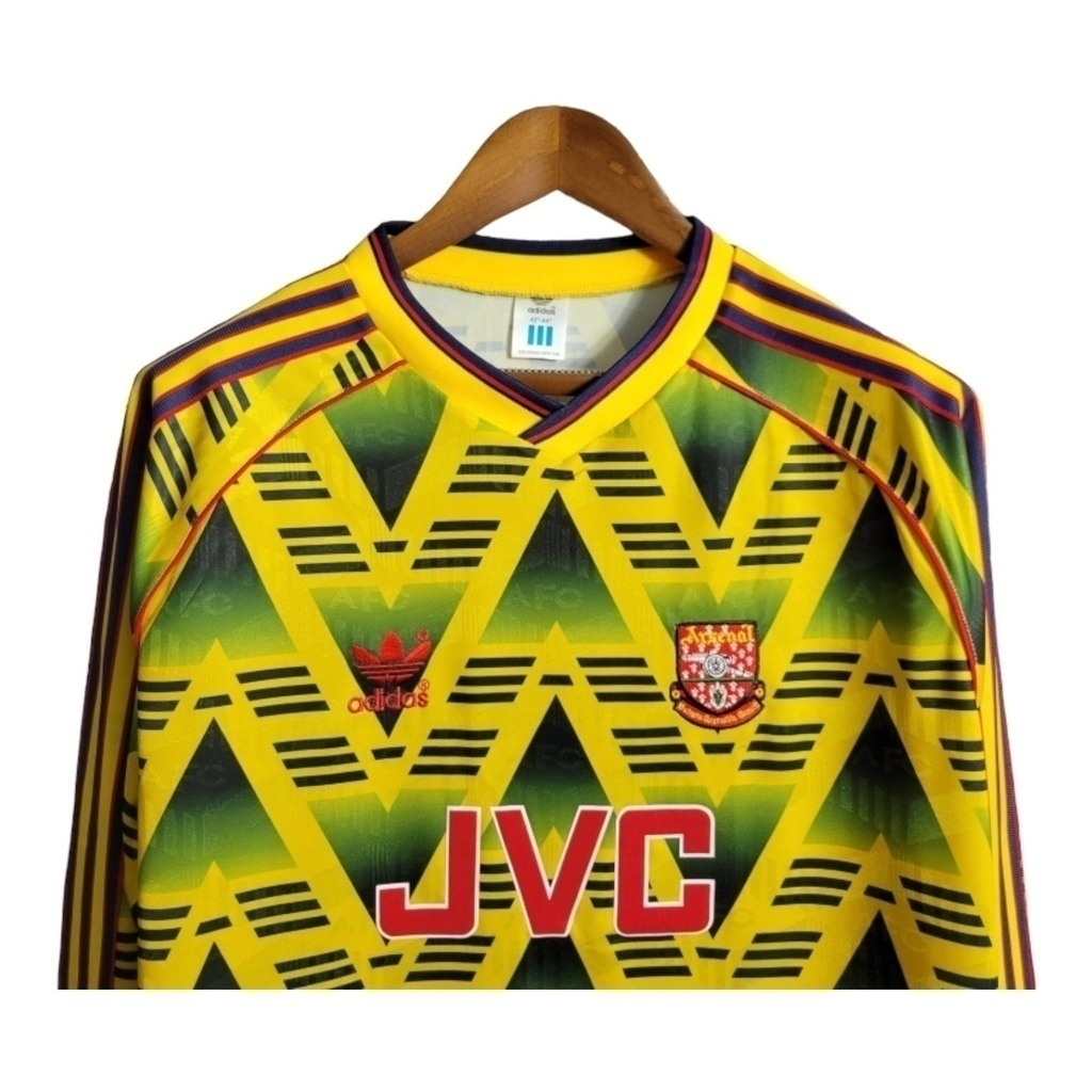 Camisa Arsenal II 1991/1993 Manga Longa - Retrô Adidas - Amarela com detalhes em verde e vermelho