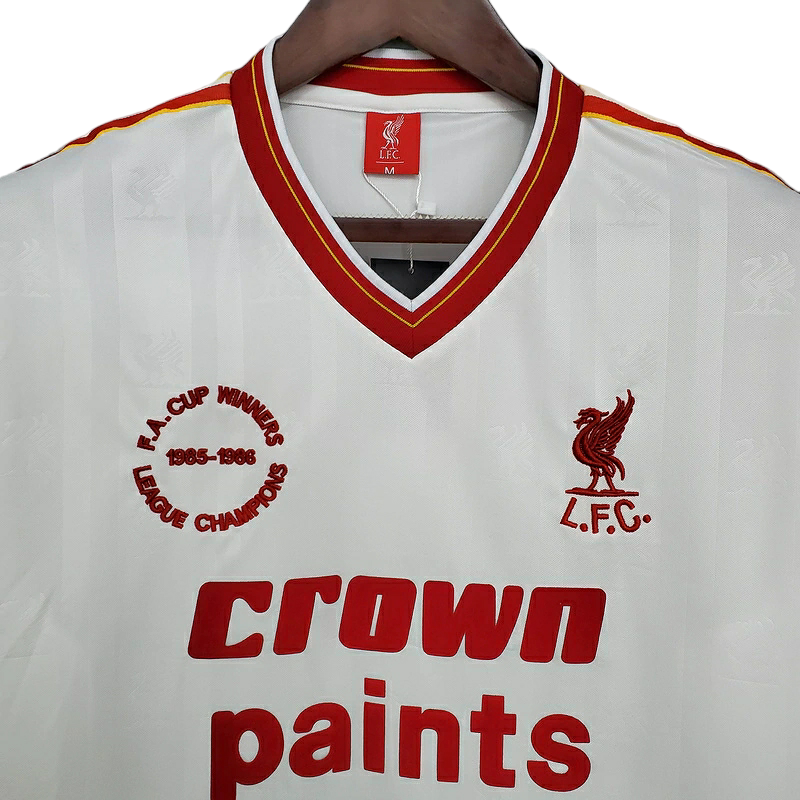 Camisa Liverpool 1985/1986 - Retrô - Branca com detalhes em vermelho