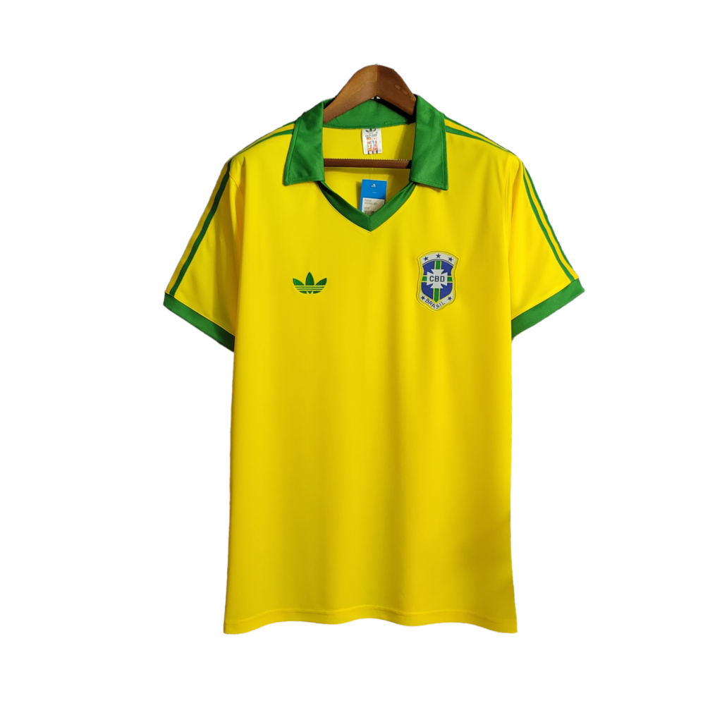 Camisa Seleção Brasileira I 1979 Retrô Adidas - Amarelo com detalhes em verde