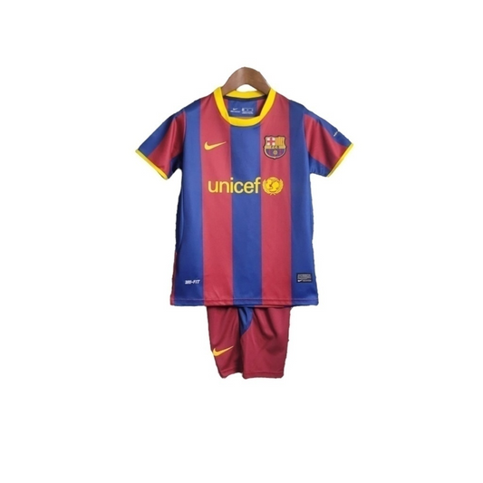 Conjunto Infantil Barcelona I 2010/2011 - Retrô Nike - Azul e vermelho com detalhes em amarelo