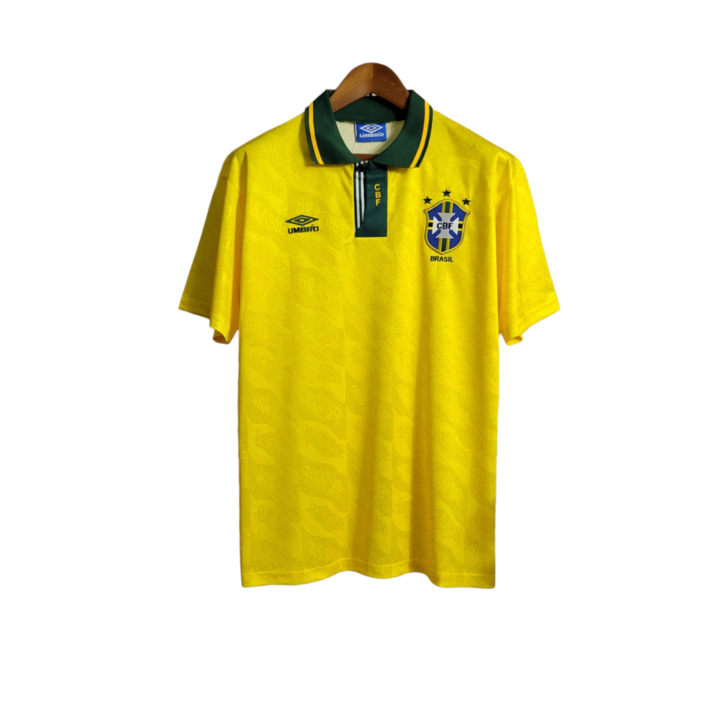 Camisa Seleção Brasileira I 1991/1993 - Retrô Umbro - Amarelo com detalhes em verde