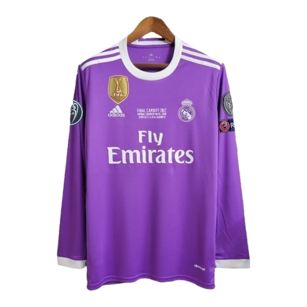 Camisa Real Madrid II 2016/2017 Manga Longa - Retrô Adidas - Roxa com detalhes em branca