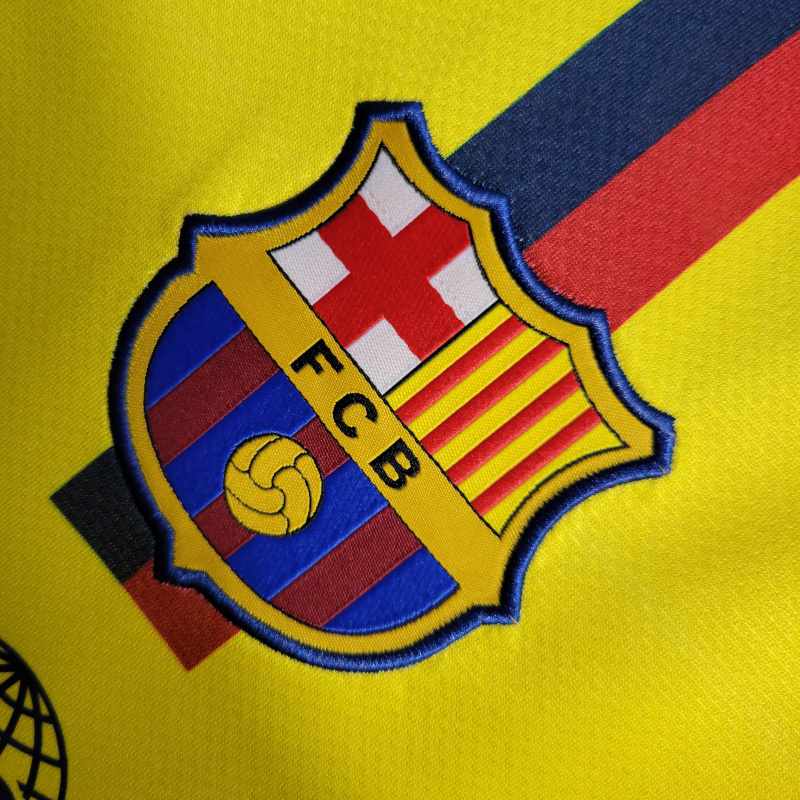 Camisa Barcelona II 2008/2009 Manga Longa - Retrô Nike - Amarela com detalhes em azul e vermelho