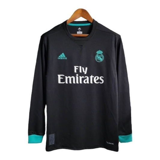 Camisa Real Madrid I 2017/2018 Manga Longa - Retrô Adidas - Preta com detalhes em verde