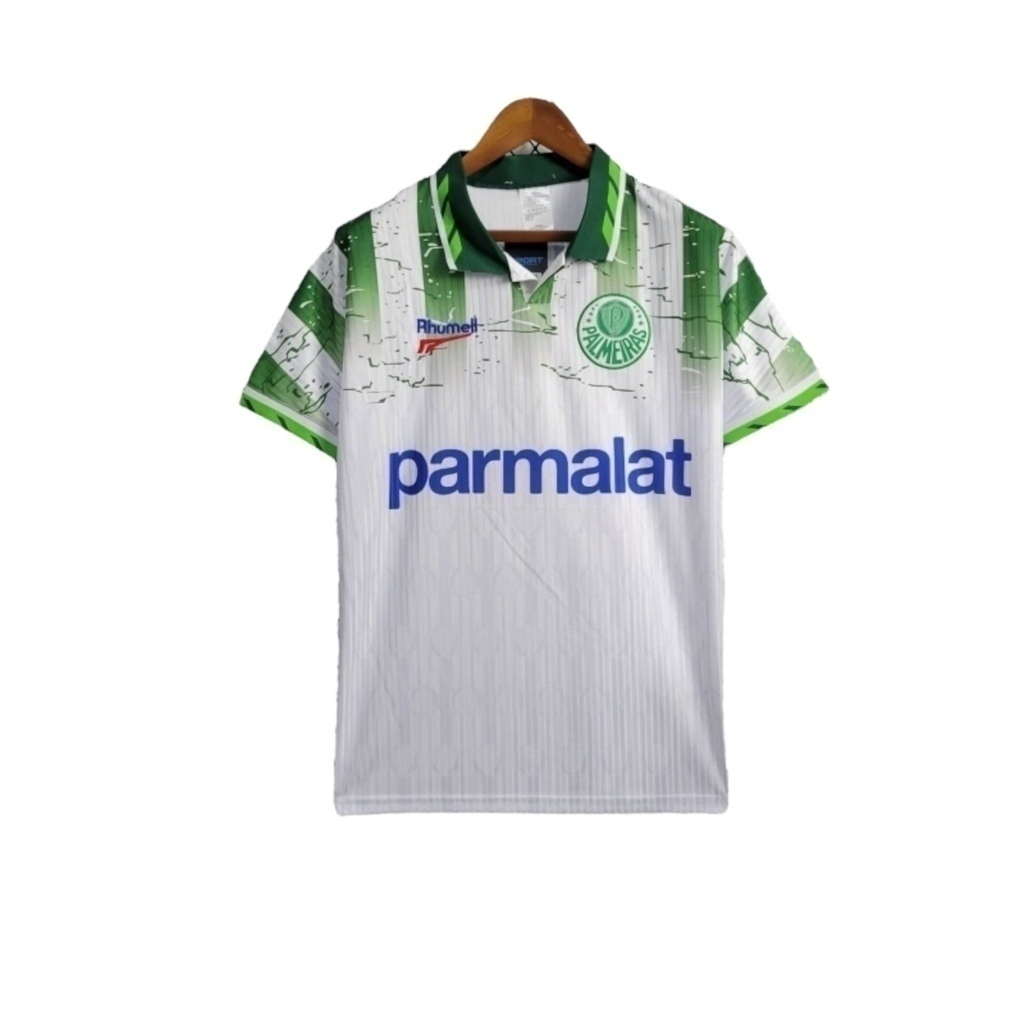 Camisa Palmeiras II 1996 - Retrô Rhumel - Branca com detalhes em verde com patrocínio Parmalat