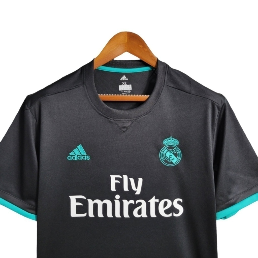 Camisa Real Madrid II 2017/2018 - Retrô Adidas - Preta com detalhes em verde