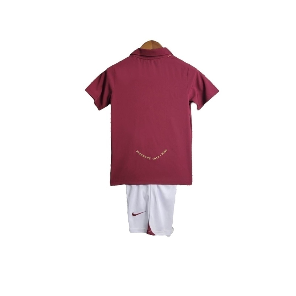 Conjunto Infantil Arsenal I 2005/2006 - Retrô Nike - Vinho com detalhes em amarelo