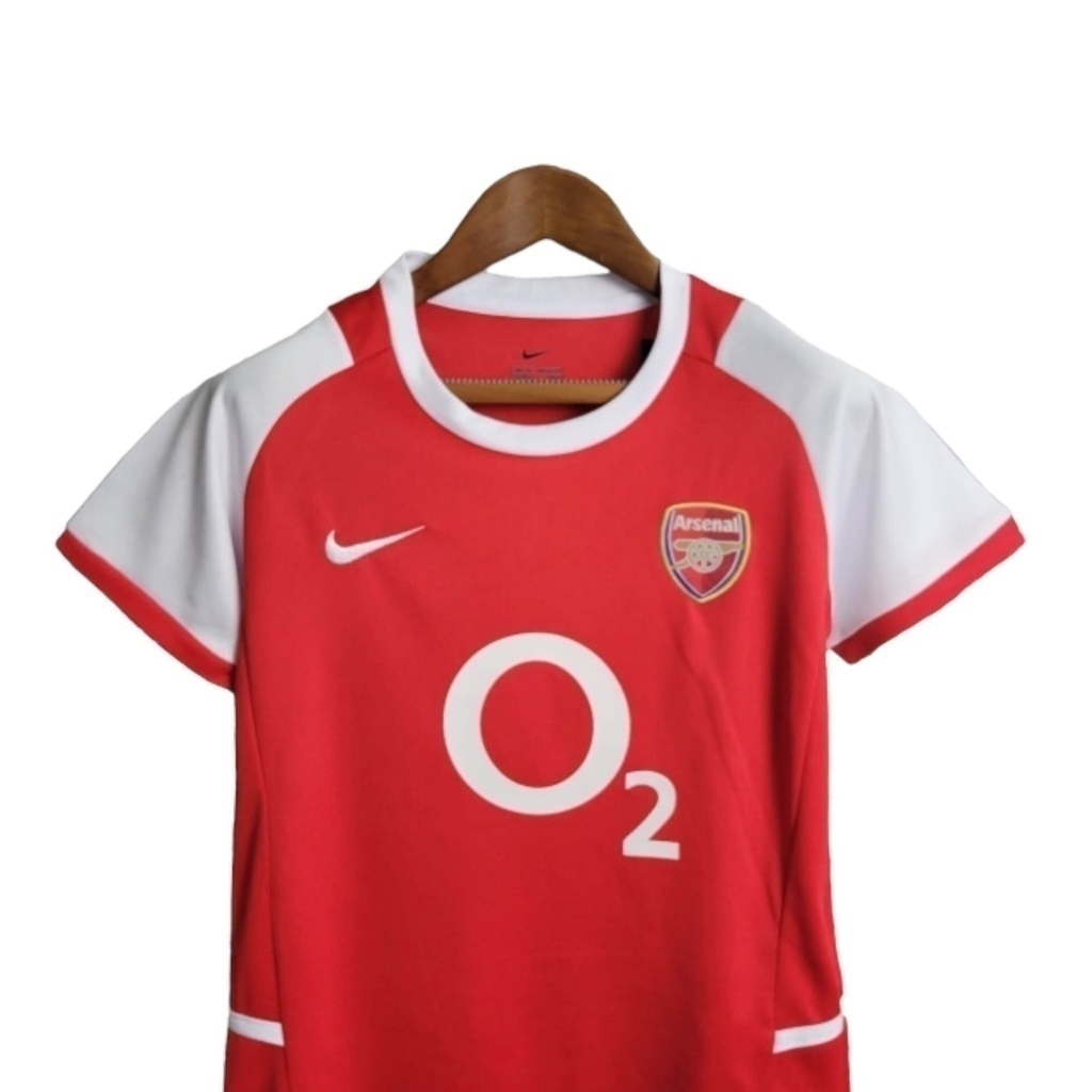 Conjunto Infantil Arsenal I 2002/2004 - Retrô Nike - Vermelho com detalhes em branco