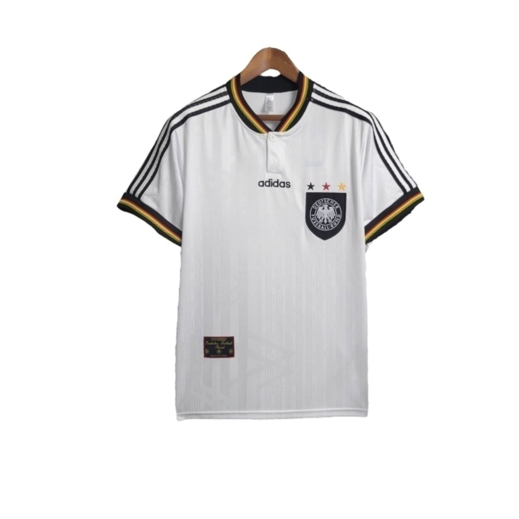 Camisa Manchester United 1996 - Retrô Umbro - Branca com detalhes em preto e vermelho e amarelo