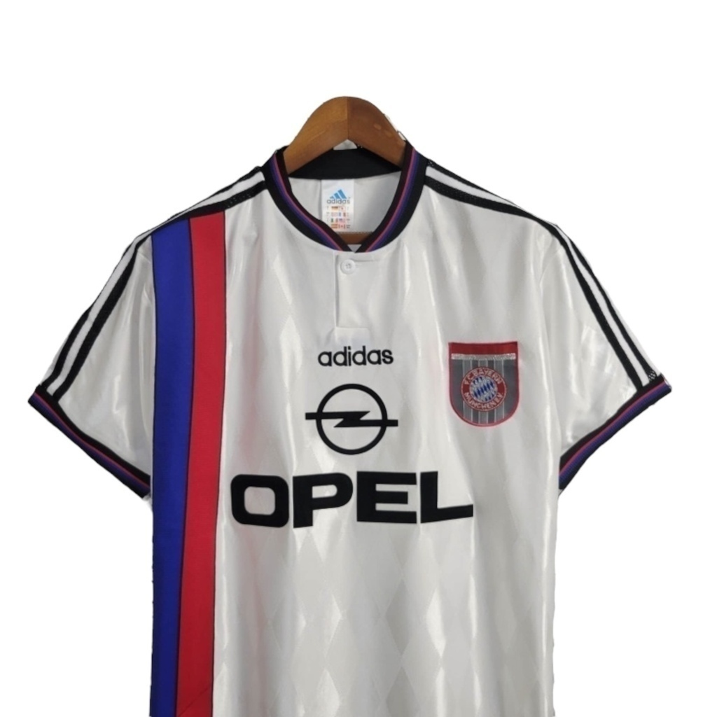 Camisa Bayern Munich 1996/1998 - Retrô Adidas - Branca com detalhes em azul e vermelho e preto