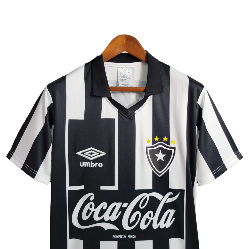 Camisa Botafogo I 1997 - Retrô Umbro - Branca com listras pretas com patrocínio da Coca Cola