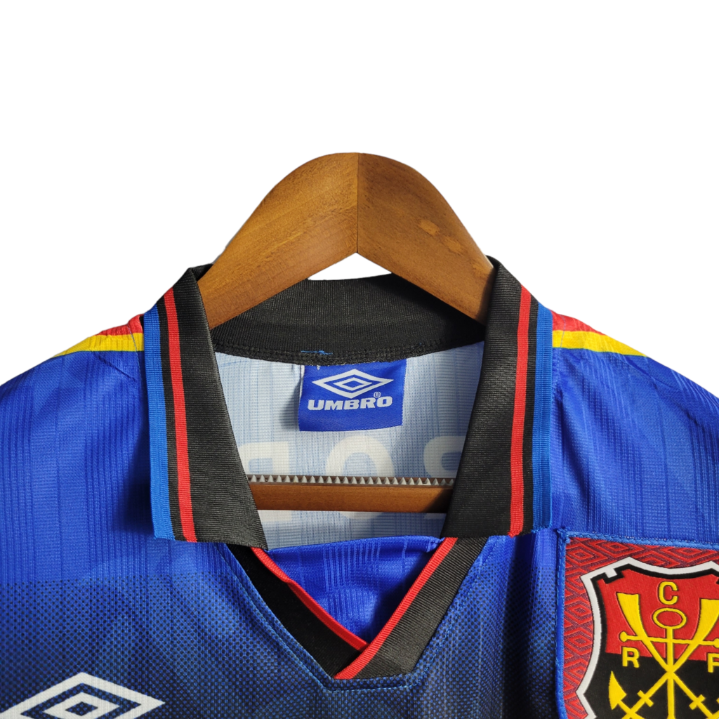 Camisa Flamengo II 1995 - Retrô Umbro - Azul com listras em amarelo preto e vermelho