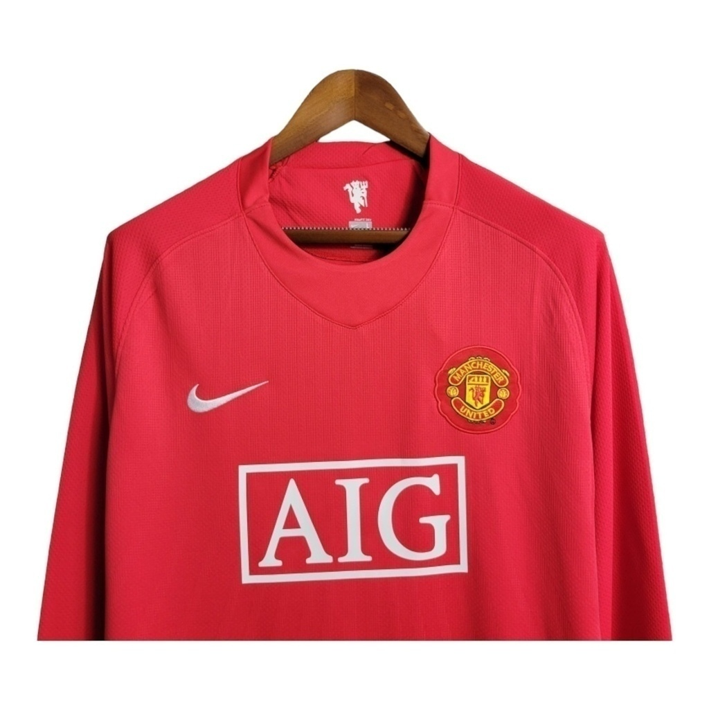 Camisa Manchester United 2007/2008 Manga Longa - Retrô Nike - Vermelha com detalhes em branco