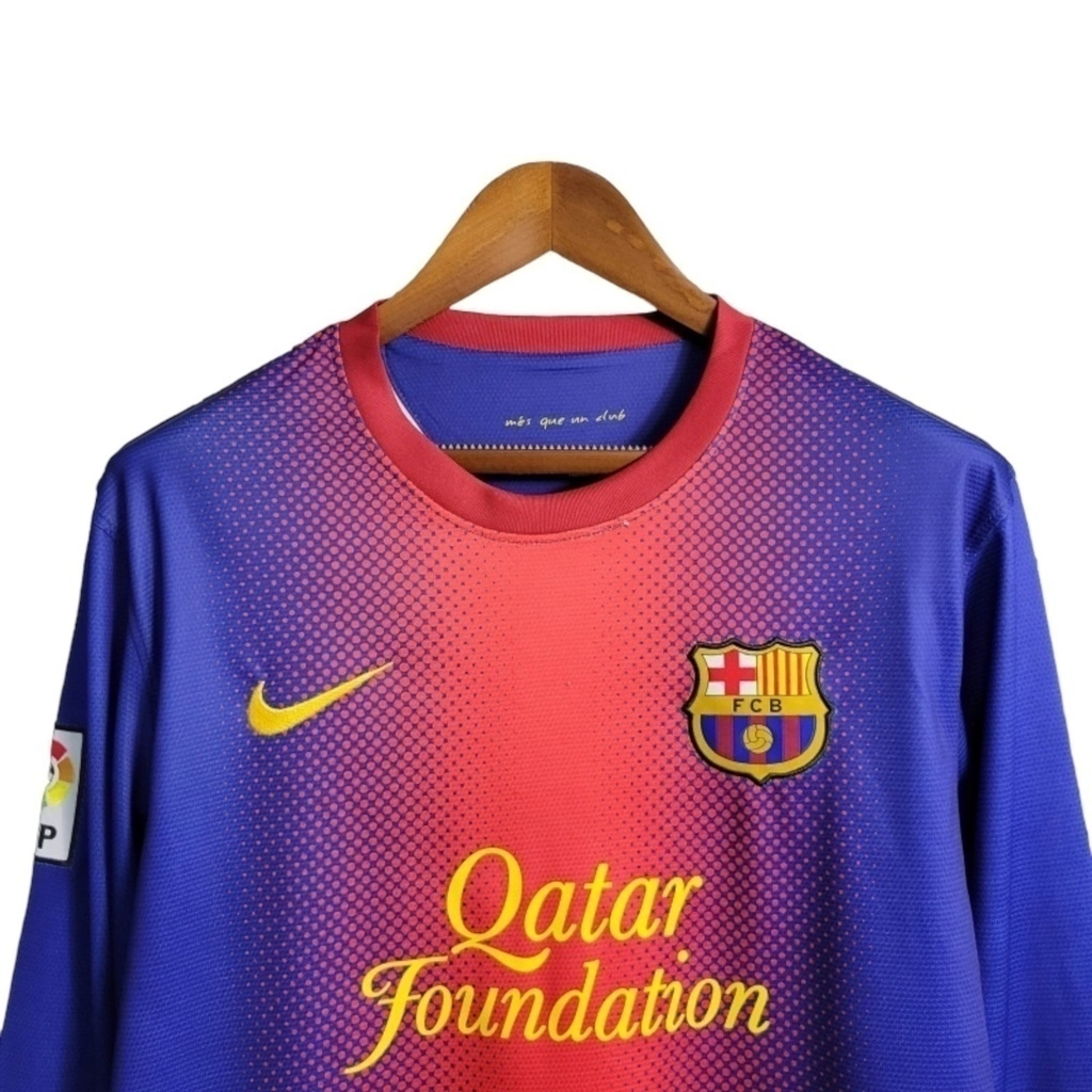 Camisa Barcelona I 2012/2013 Manga Longa - Retrô Nike - Azul com detalhes em vermelho