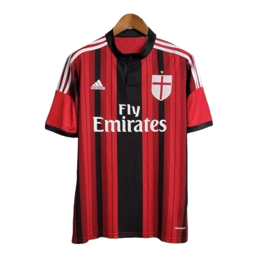 Camisa AC Milan I 2014/2015 - Retrô Adidas - Vermelha e preta com detalhes em branco