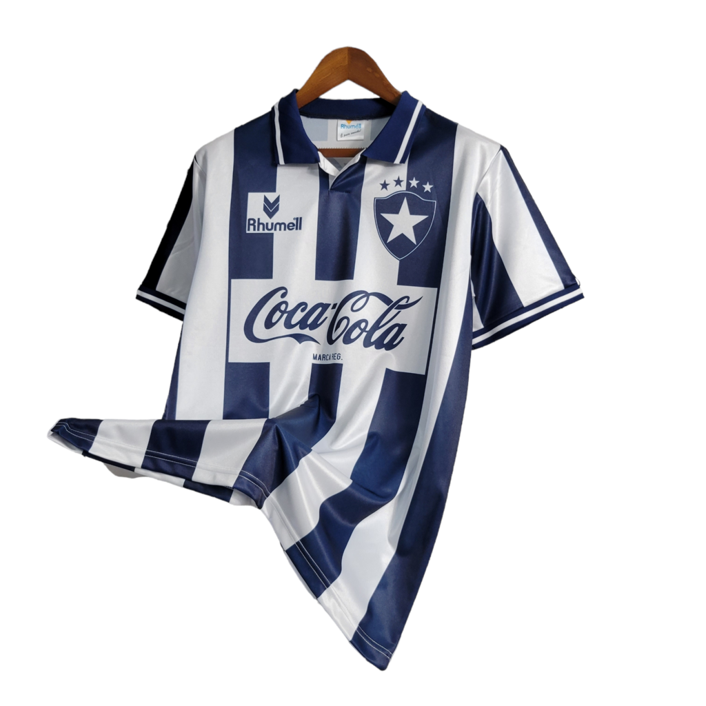 Camisa Botafogo I 1994 - Retrô Rhumell - Preta e branca com patrocínio da coca cola