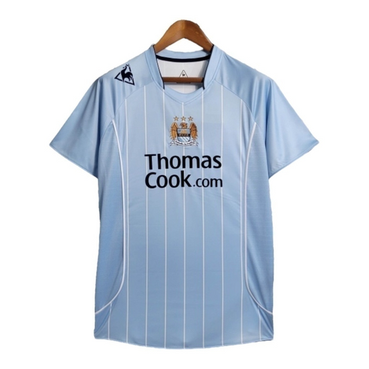 Camisa Manchester City I 2007/2008 - Retrô - Azul com detalhes em branco