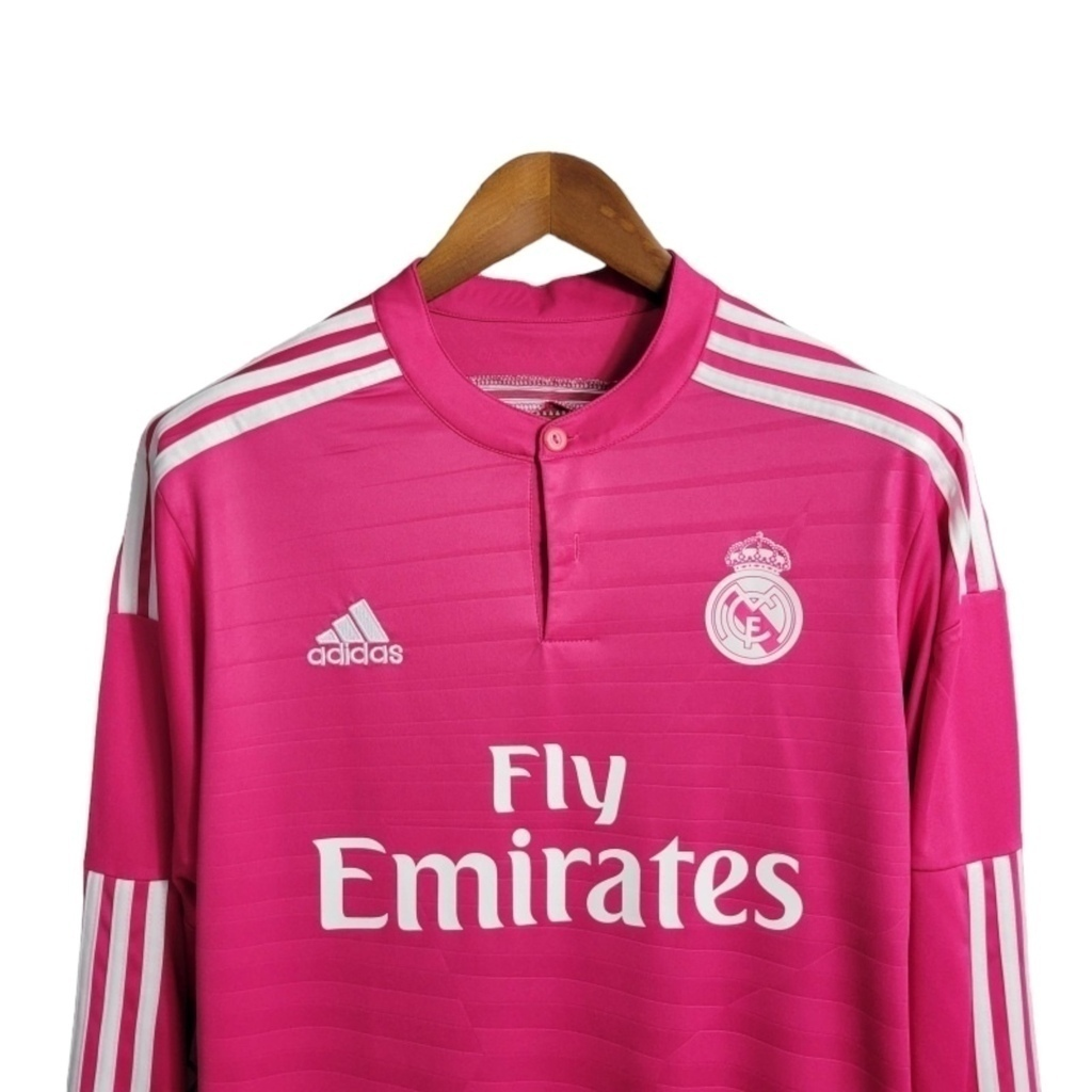 Camisa Real Madrid II 2014/2015 Manga Longa - Retrô Adidas - Rosa com detalhes em branco