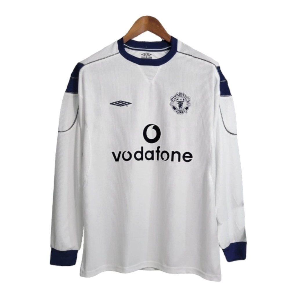 Camisa Manchester United II 1999/2000 Manga Longa - Retrô Umbro - Branca com detalhes em azul