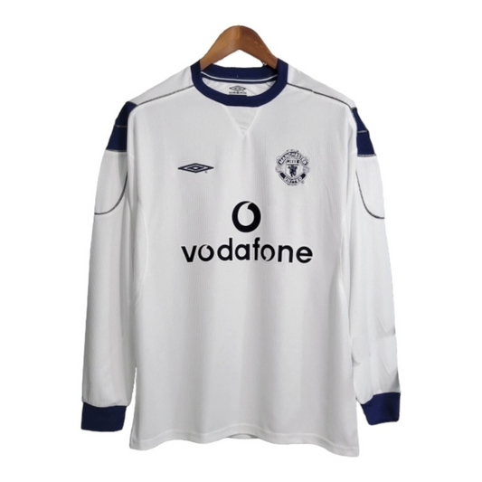 Camisa Manchester United II 1999/2000 Manga Longa - Retrô Umbro - Branca com detalhes em azul