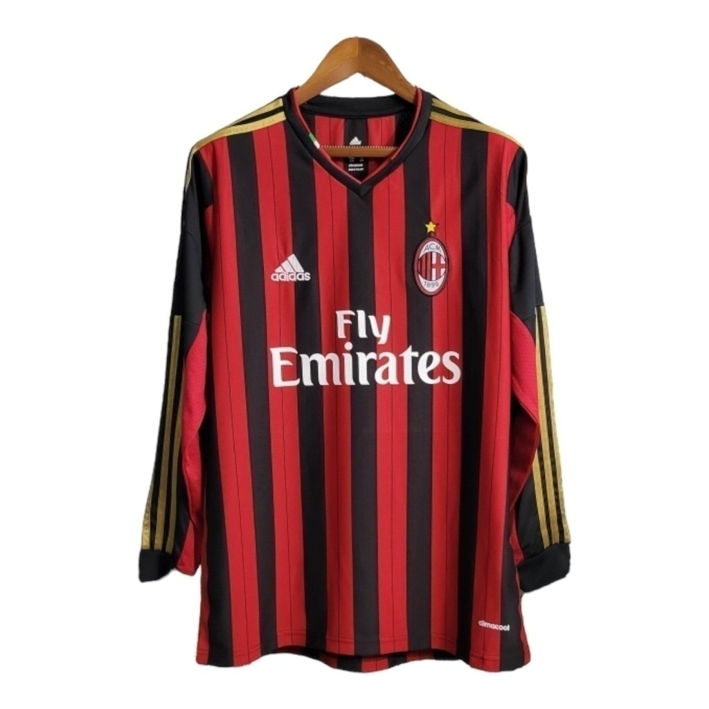Camisa AC Milan 2013/2014 Manga Longa - Retrô Adidas - Preta e vermelha com detalhes em dourado