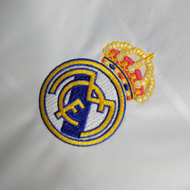 Camisa Real Madrid I 2013/2014 Manga Longa - Retrô Adidas - Branca com detalhes em cinza e laranja