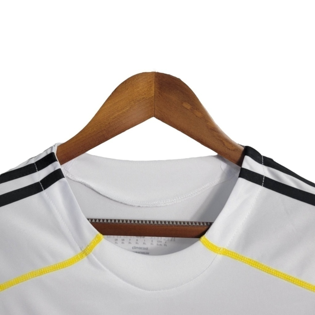 Camisa Real Madrid I 2009/2010 Manga Longa - Retrô Adidas - Branca com detalhes em preto e amarelo