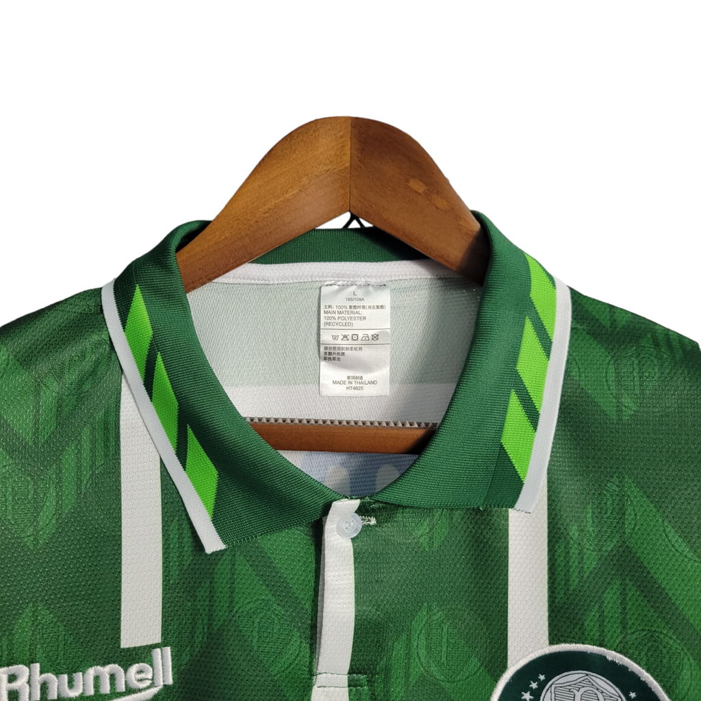 Camisa Palmeiras I 1996 - Retrô Rhumell - Verde com detalhes branco com patrocínio Parmalat