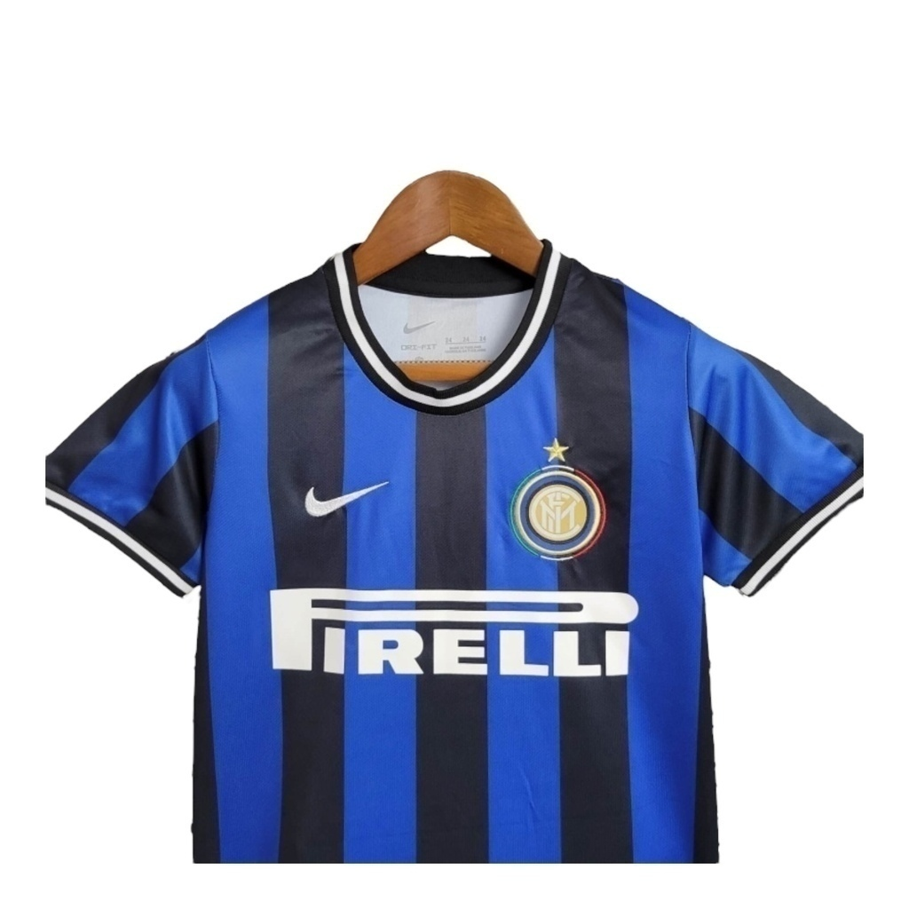 Conjunto Infantil Inter de Milão I 2009/2010 - Retrô Nike - Azul com detalhes em preto e branco