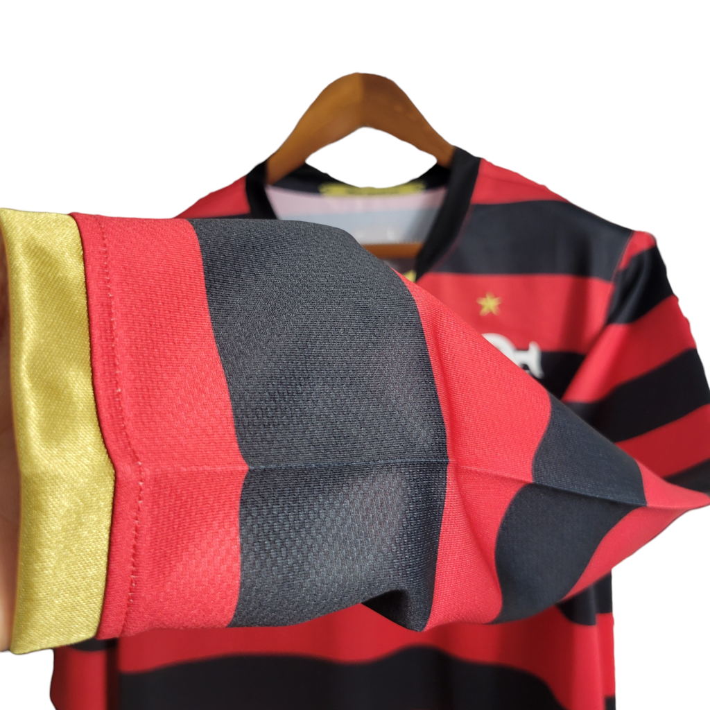 Camisa Flamengo I 2008/2009 Manga Longa - Retrô Nike - Vermelha e preta com detalhes em branco e dourado